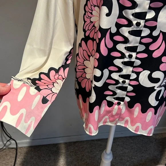 Rachel Zoe Cream, Pink, and Black Button Down Shirt - Picture 2 of 5
